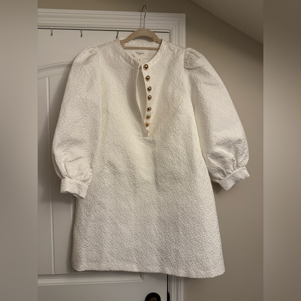 Pomander Place White Long Sleeve Dress with Gold Buttons